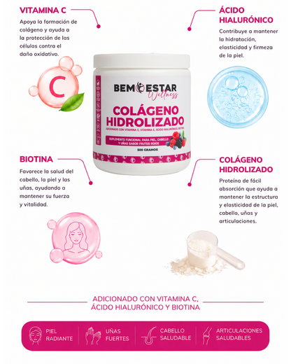 Colágeno Hidrolizado con Ácido Hialurónico, Biotina y Vitamina C