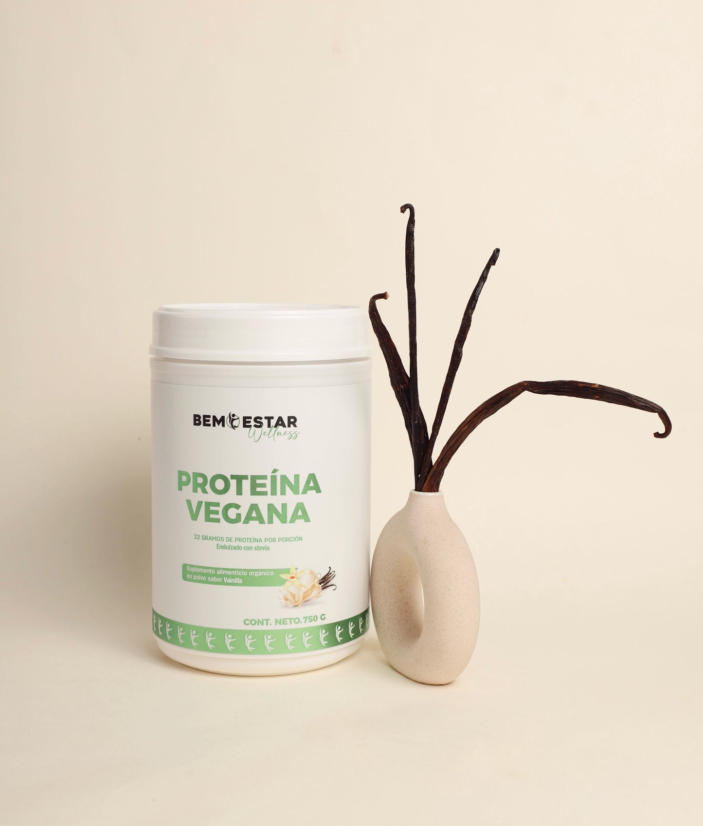 Proteína Vegana de Arroz y Chícharo Sabor Vainilla Bemestar Wellness 750 g